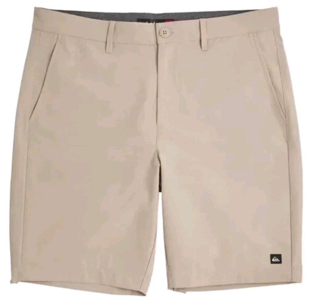 Quiksilver Men 4 Way Stretch Hybrid Shorts, Tan, Size 32 W/ 9" Inseam